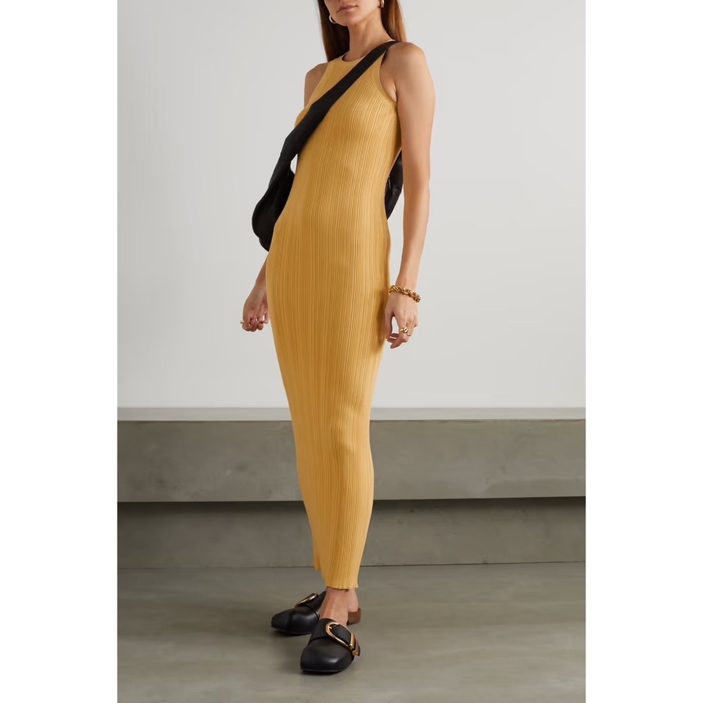 Toteme Espera Ribbed Knit Maxi Dress - Hay - Size Medium